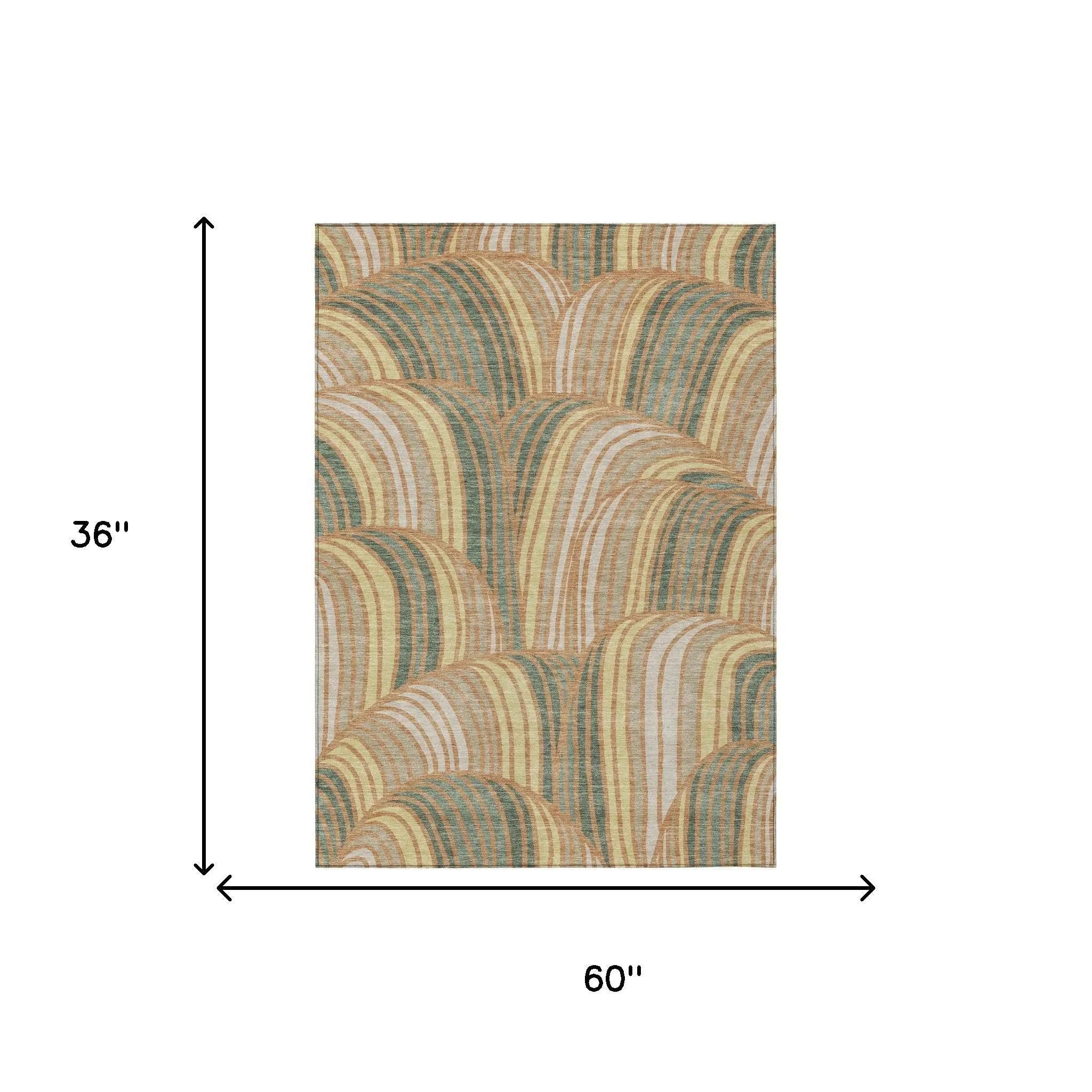 3' X 5' Copper And Green Abstract Washable Indoor Outdoor Area Rug Homeroots Outdoor