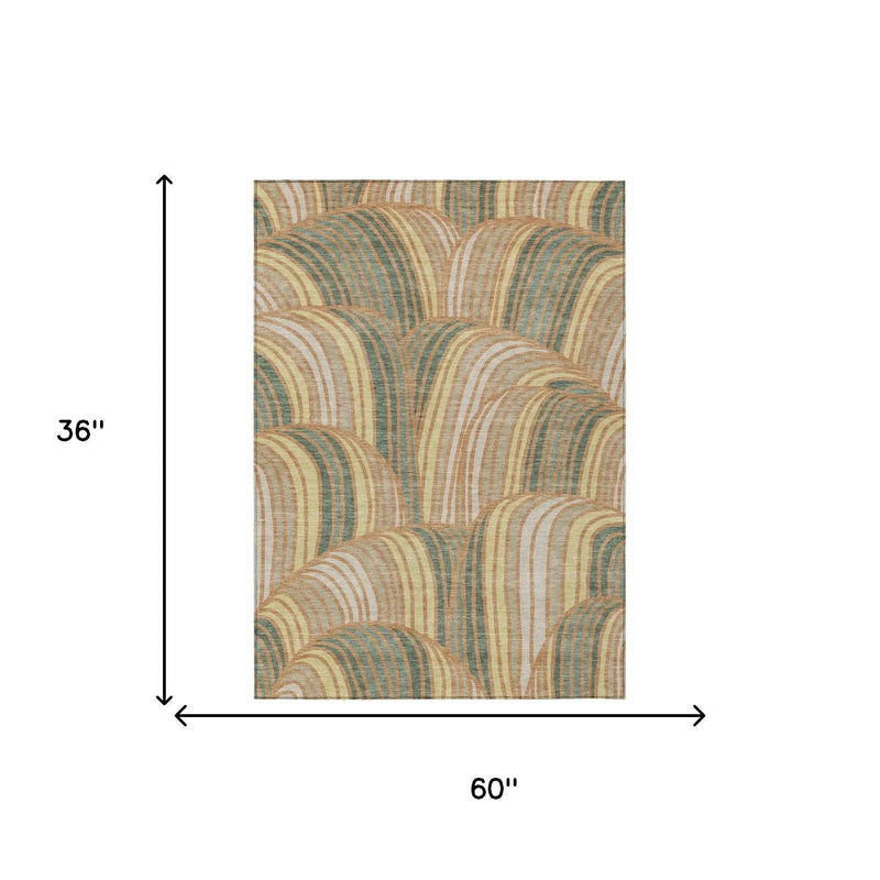 3' X 5' Copper And Green Abstract Washable Indoor Outdoor Area Rug Homeroots Outdoor