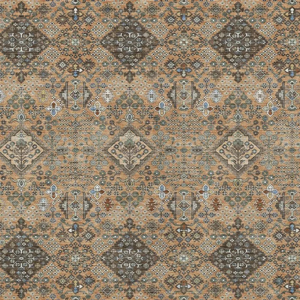 3' X 5' Copper And Green Geometric Washable Indoor Outdoor Area Rug Homeroots Outdoor