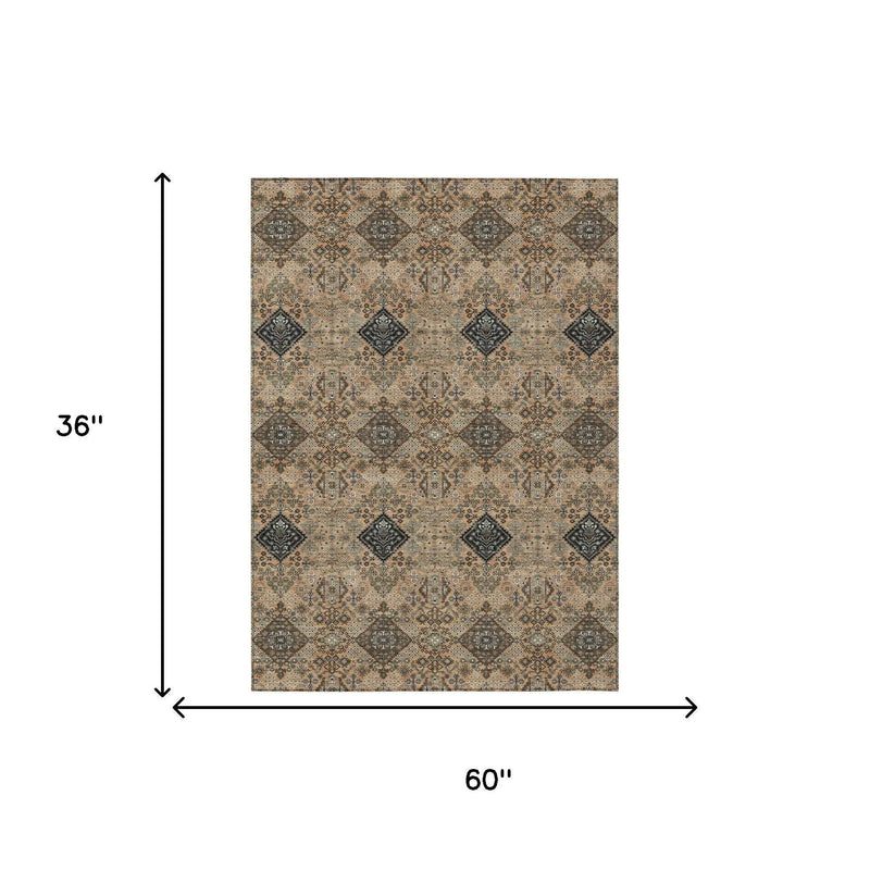 3' X 5' Copper And Green Geometric Washable Indoor Outdoor Area Rug Homeroots Outdoor