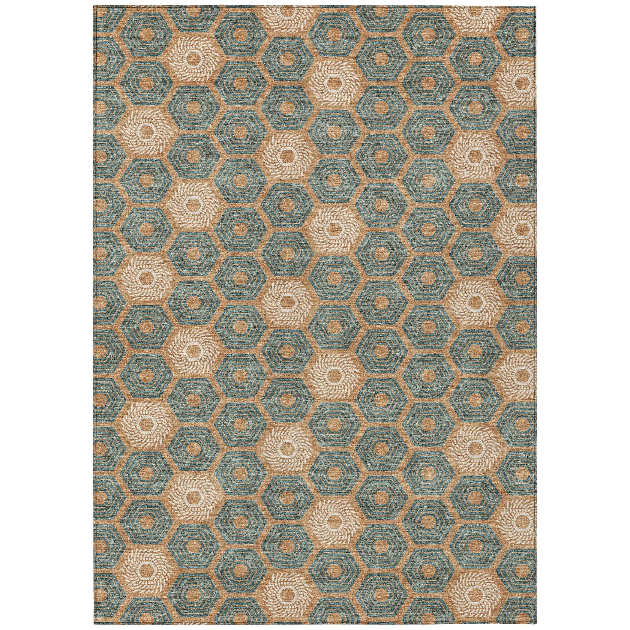 3' X 5' Copper And Green Geometric Washable Indoor Outdoor Area Rug Homeroots Outdoor