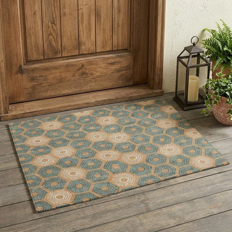 3' X 5' Copper And Green Geometric Washable Indoor Outdoor Area Rug Homeroots Outdoor