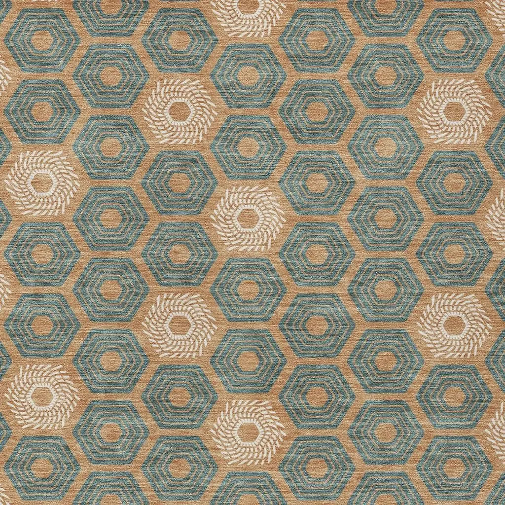 3' X 5' Copper And Green Geometric Washable Indoor Outdoor Area Rug Homeroots Outdoor