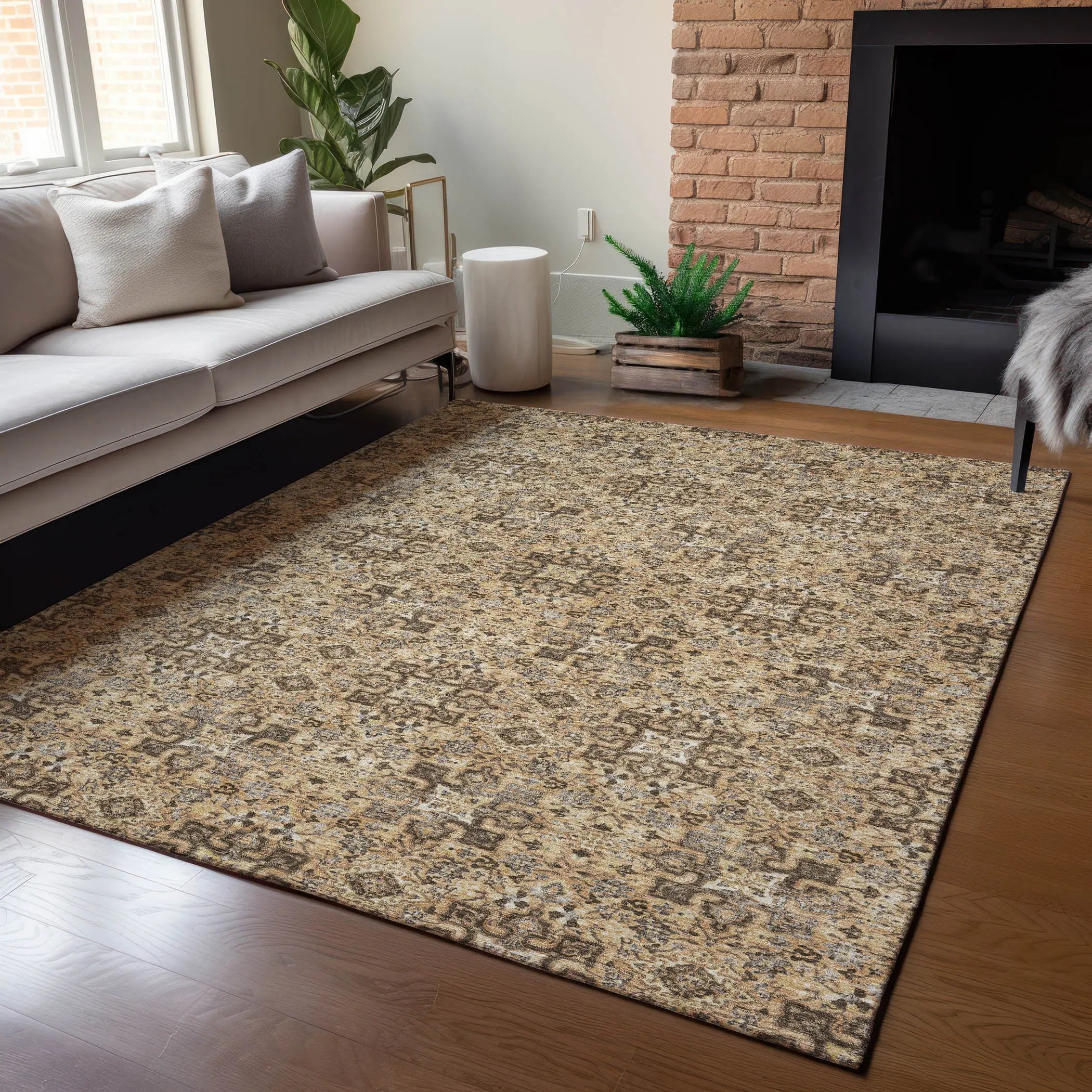 3' X 5' Copper And Green Oriental Washable Indoor Outdoor Area Rug Homeroots Outdoor