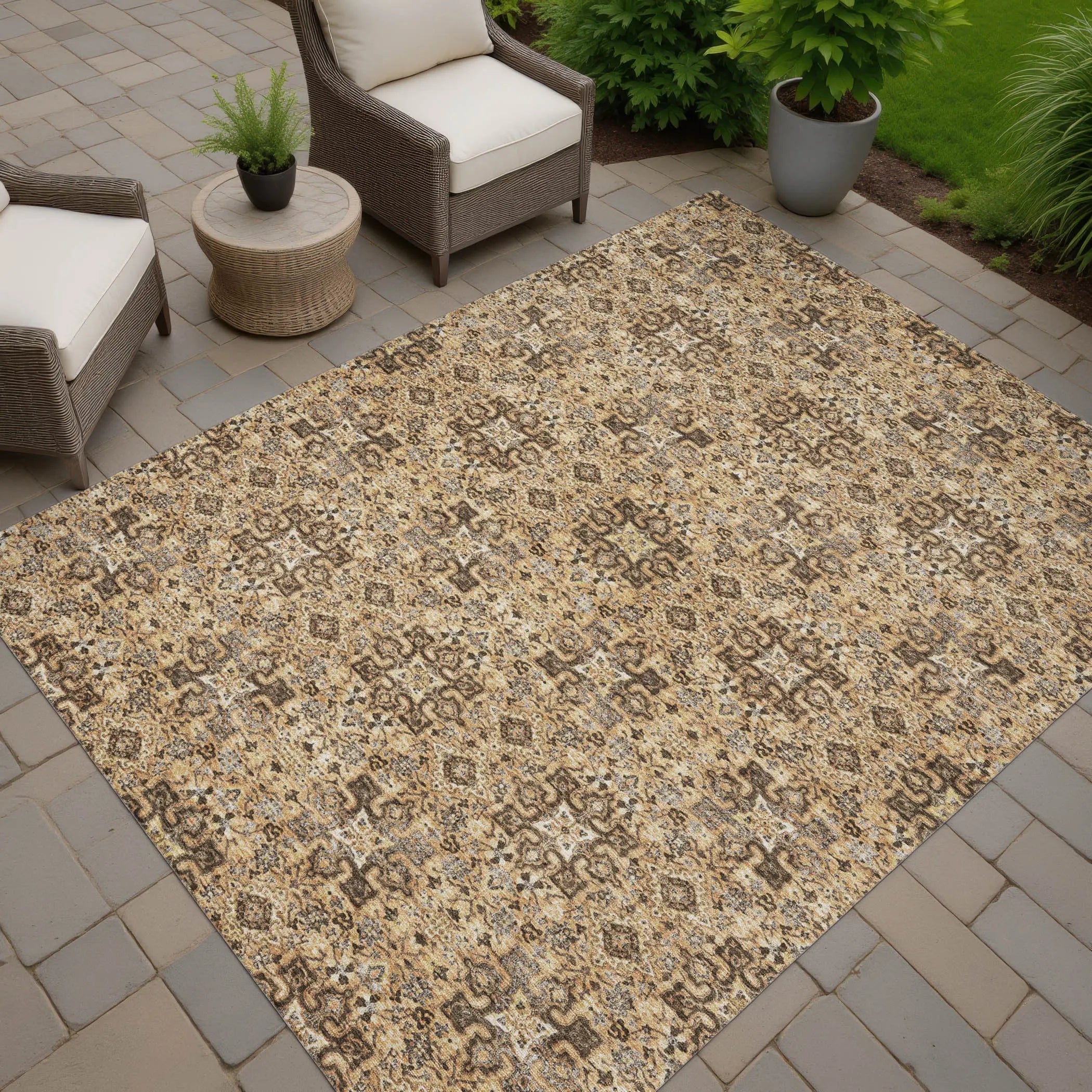 3' X 5' Copper And Green Oriental Washable Indoor Outdoor Area Rug Homeroots Outdoor