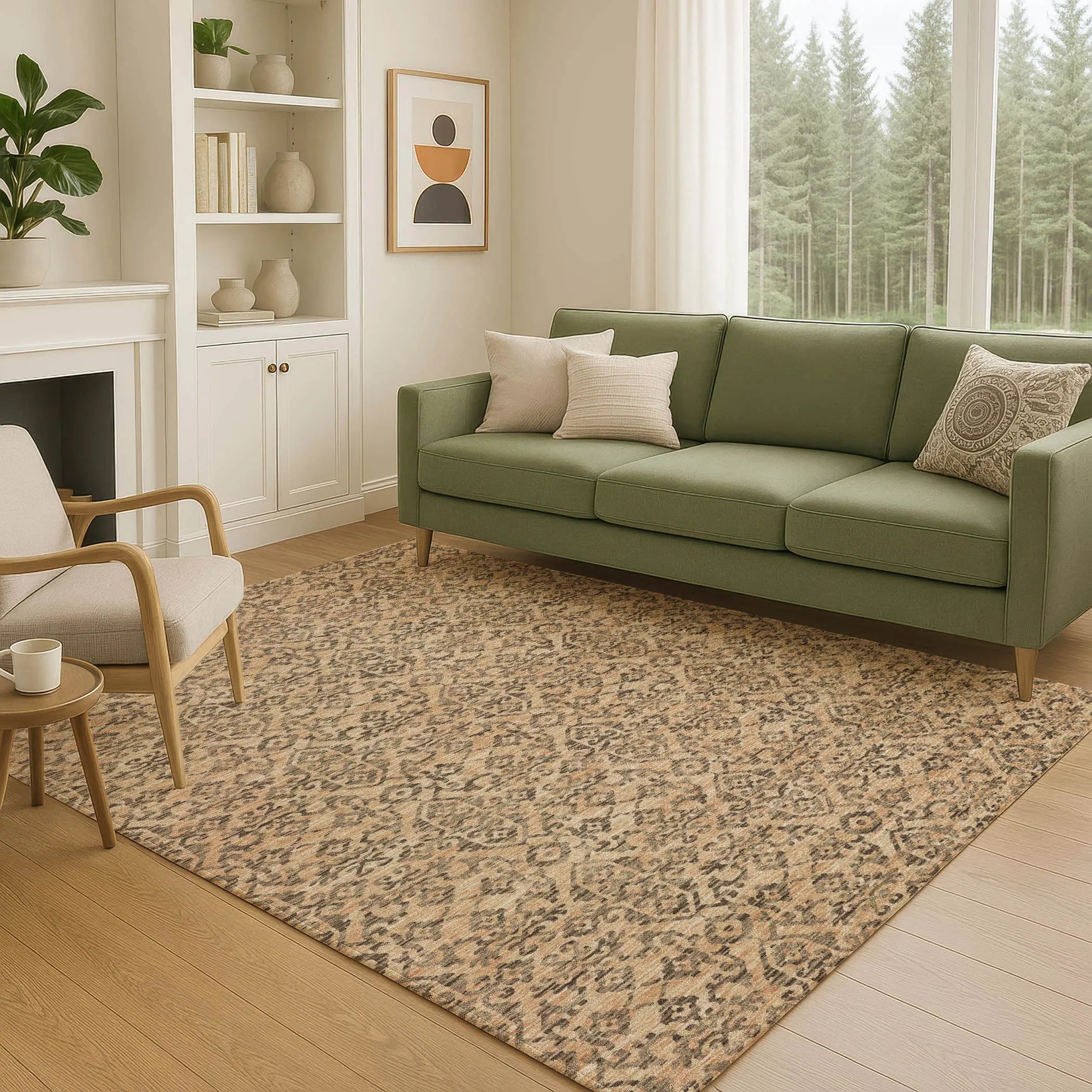 3' X 5' Copper And Green Oriental Washable Indoor Outdoor Area Rug Homeroots Outdoor
