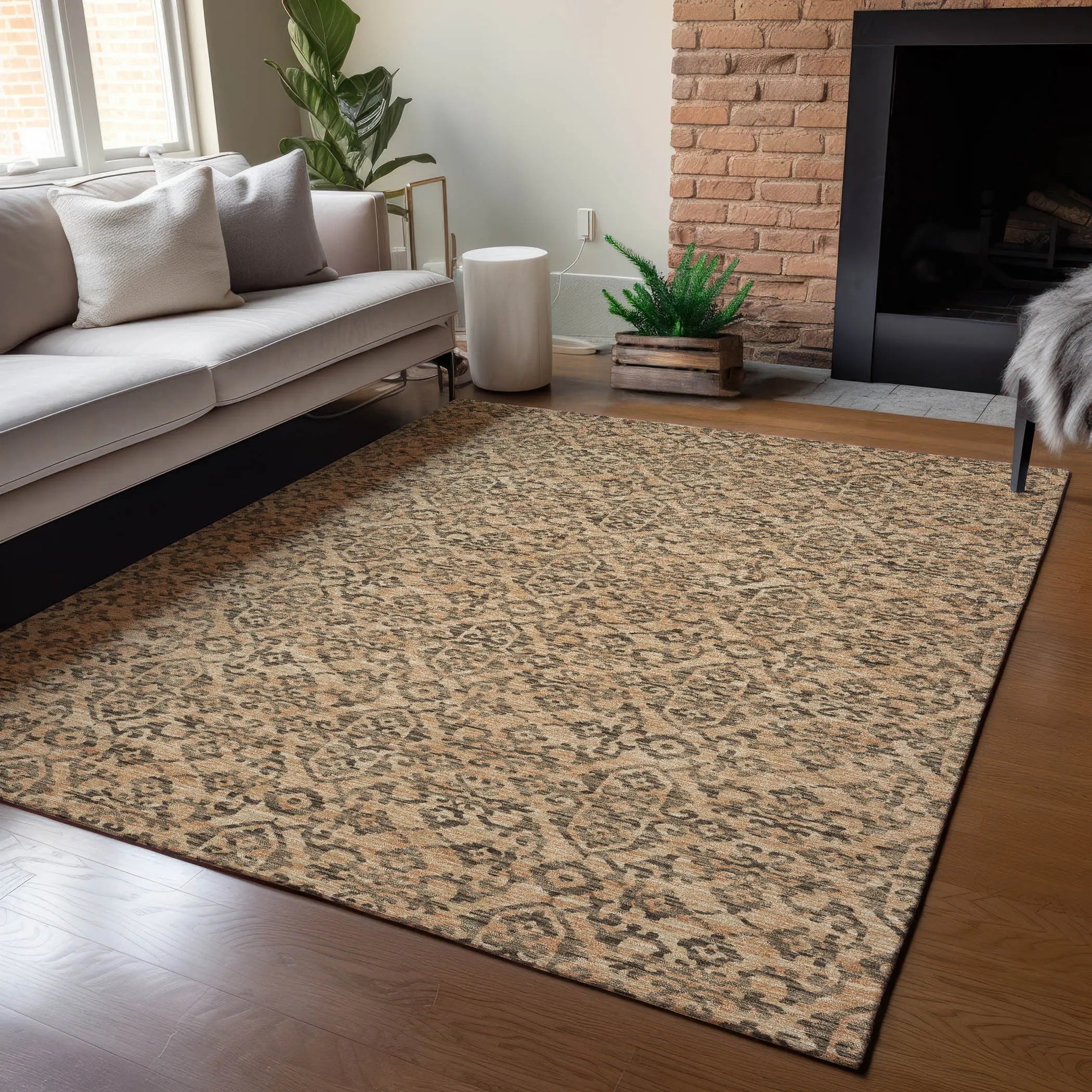 3' X 5' Copper And Green Oriental Washable Indoor Outdoor Area Rug Homeroots Outdoor