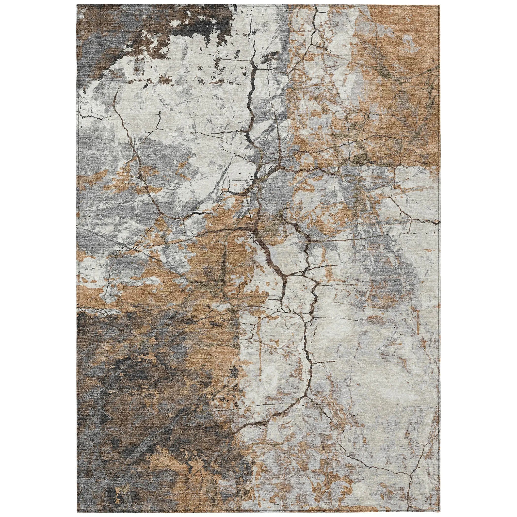 3' X 5' Copper And Ivory Abstract Washable Indoor Outdoor Area Rug Homeroots Outdoor
