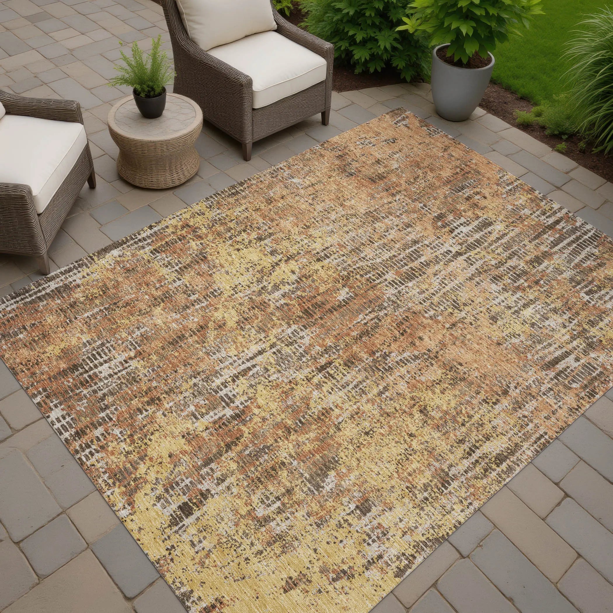 3' X 5' Copper And Ivory Abstract Washable Indoor Outdoor Area Rug Homeroots Outdoor