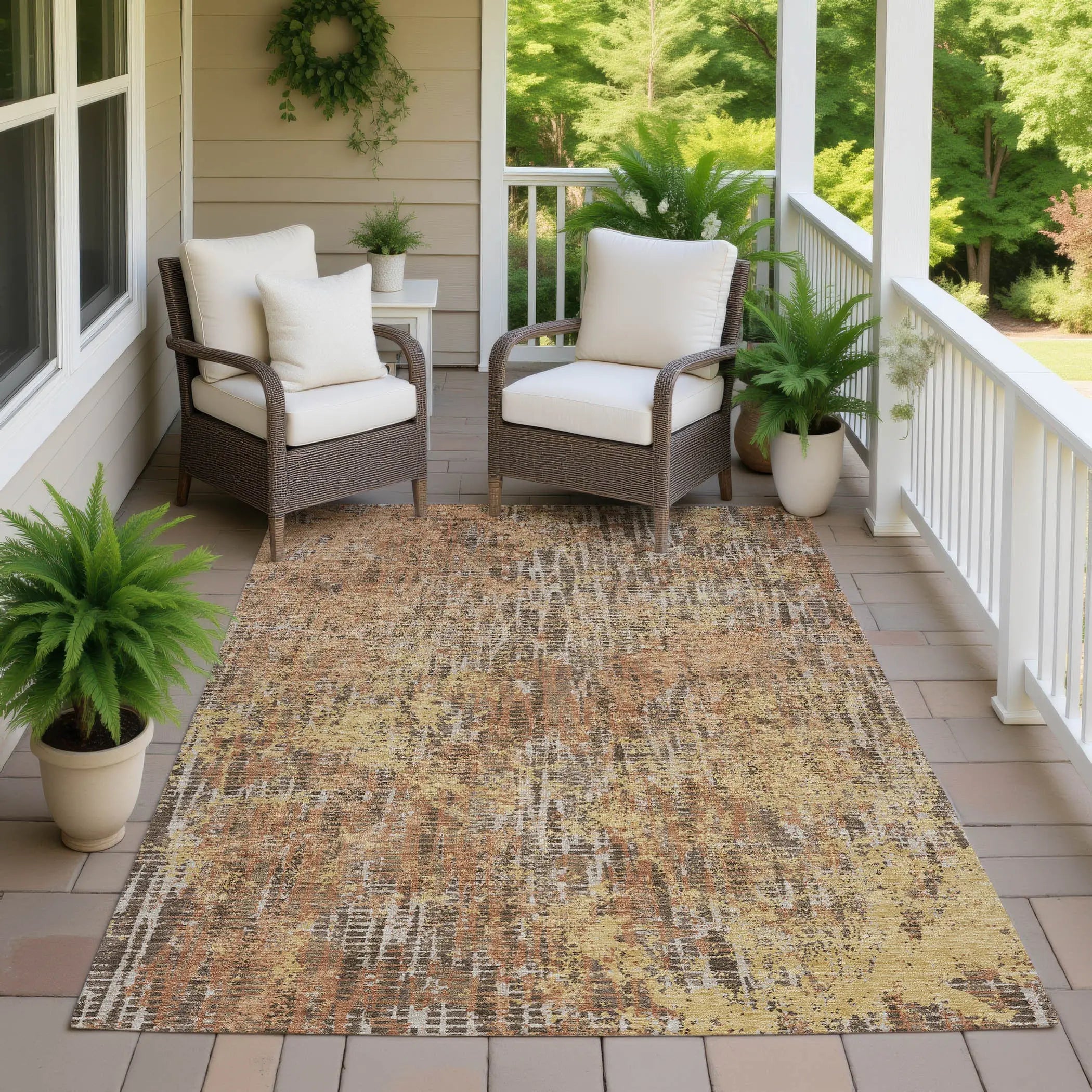 3' X 5' Copper And Ivory Abstract Washable Indoor Outdoor Area Rug Homeroots Outdoor