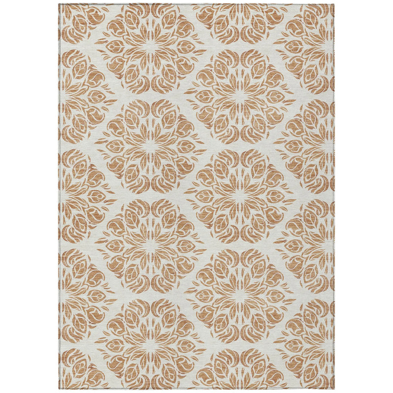 3' X 5' Copper And Ivory Damask Washable Indoor Outdoor Area Rug Homeroots Outdoor