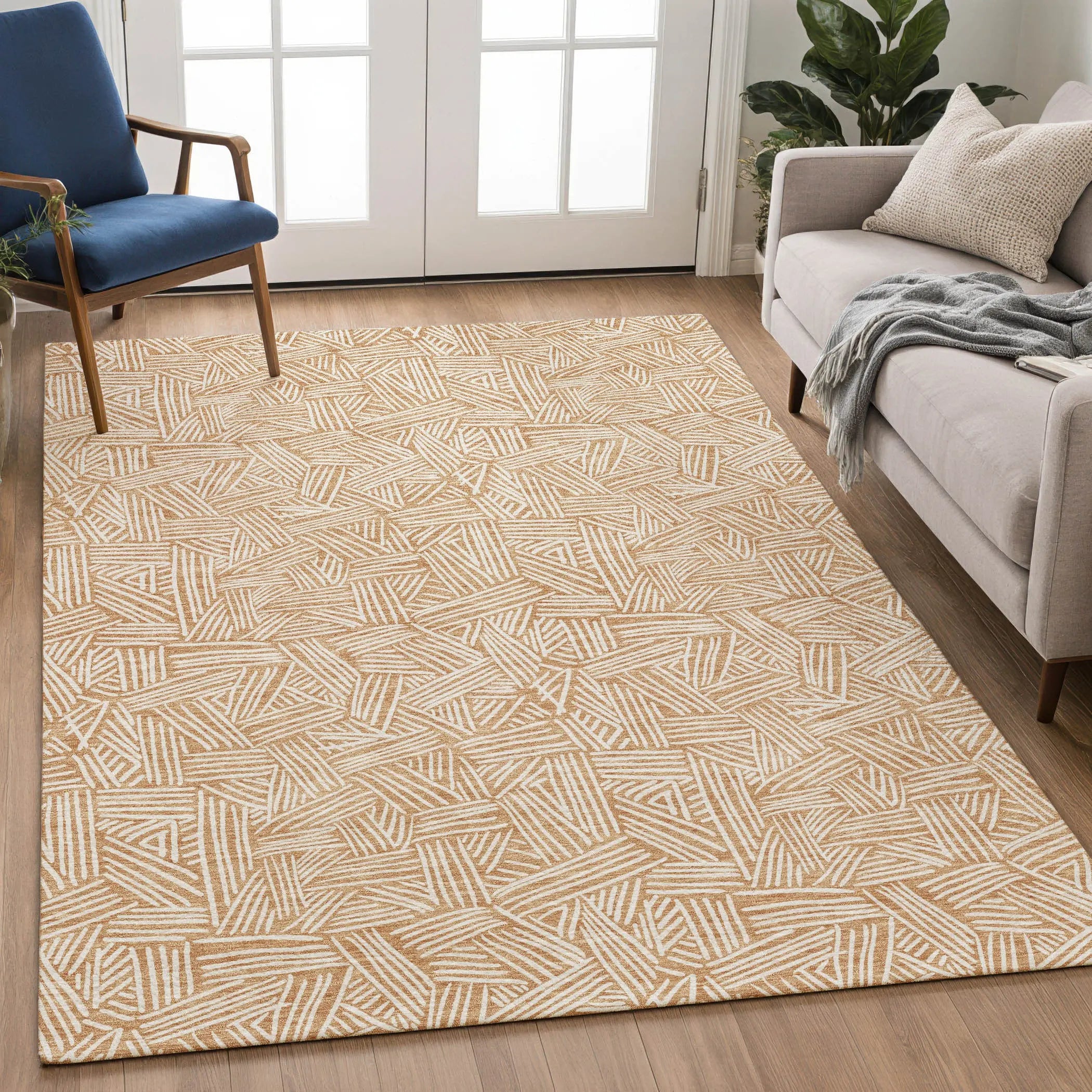 3' X 5' Copper And Ivory Geometric Washable Indoor Outdoor Area Rug Homeroots Outdoor