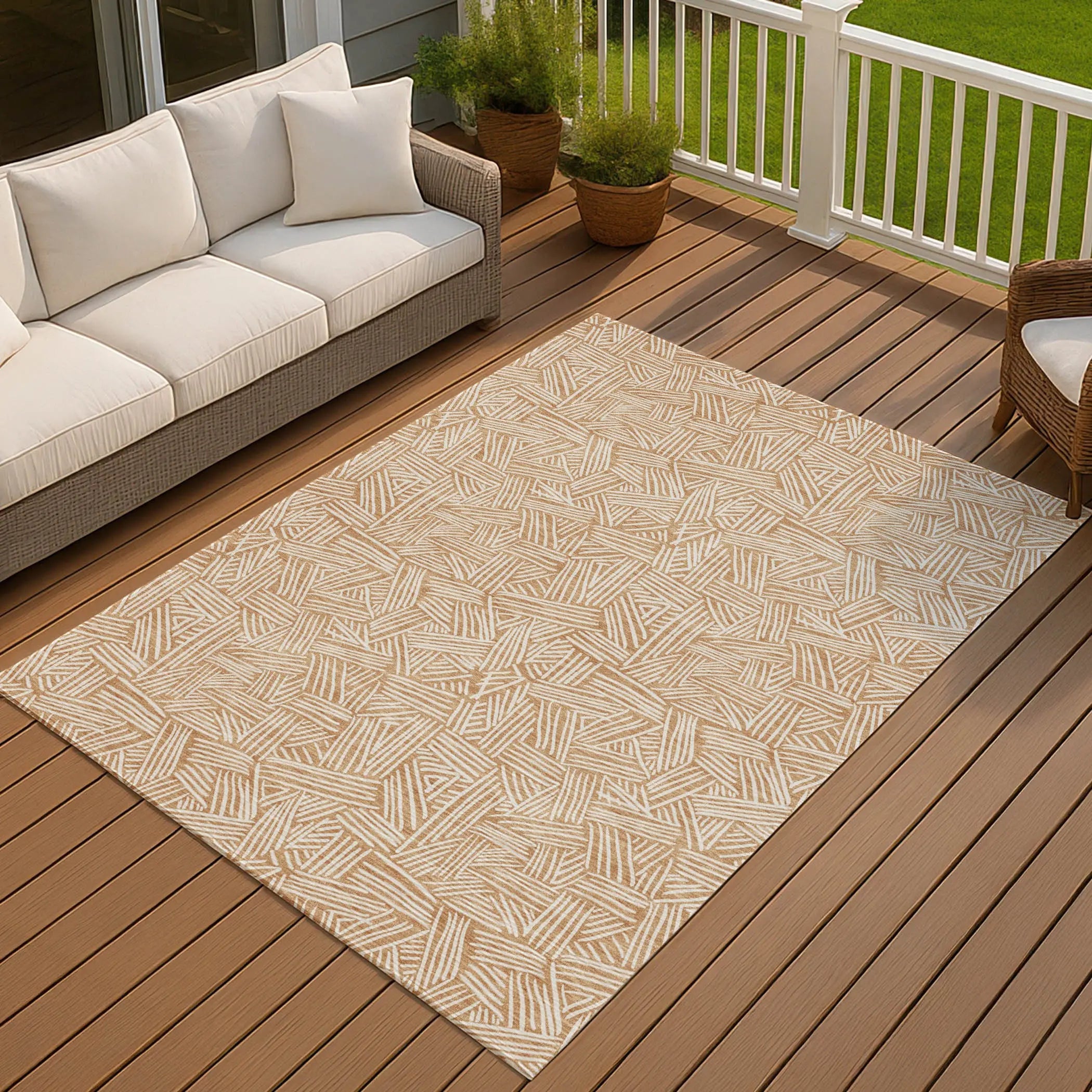 3' X 5' Copper And Ivory Geometric Washable Indoor Outdoor Area Rug Homeroots Outdoor