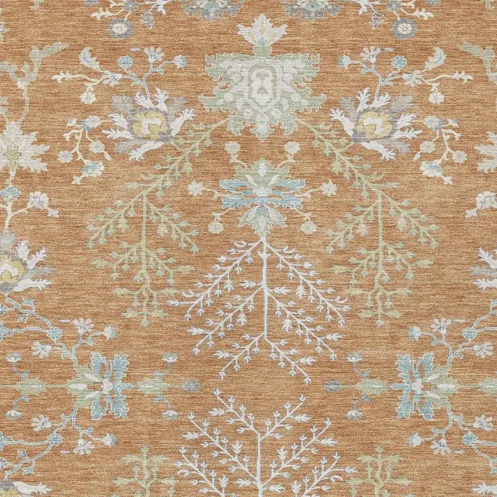 3' X 5' Copper And Ivory Oriental Washable Indoor Outdoor Area Rug Homeroots Outdoor