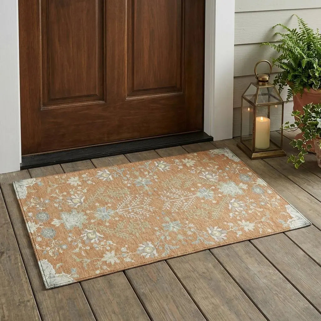 3' X 5' Copper And Ivory Oriental Washable Indoor Outdoor Area Rug Homeroots Outdoor