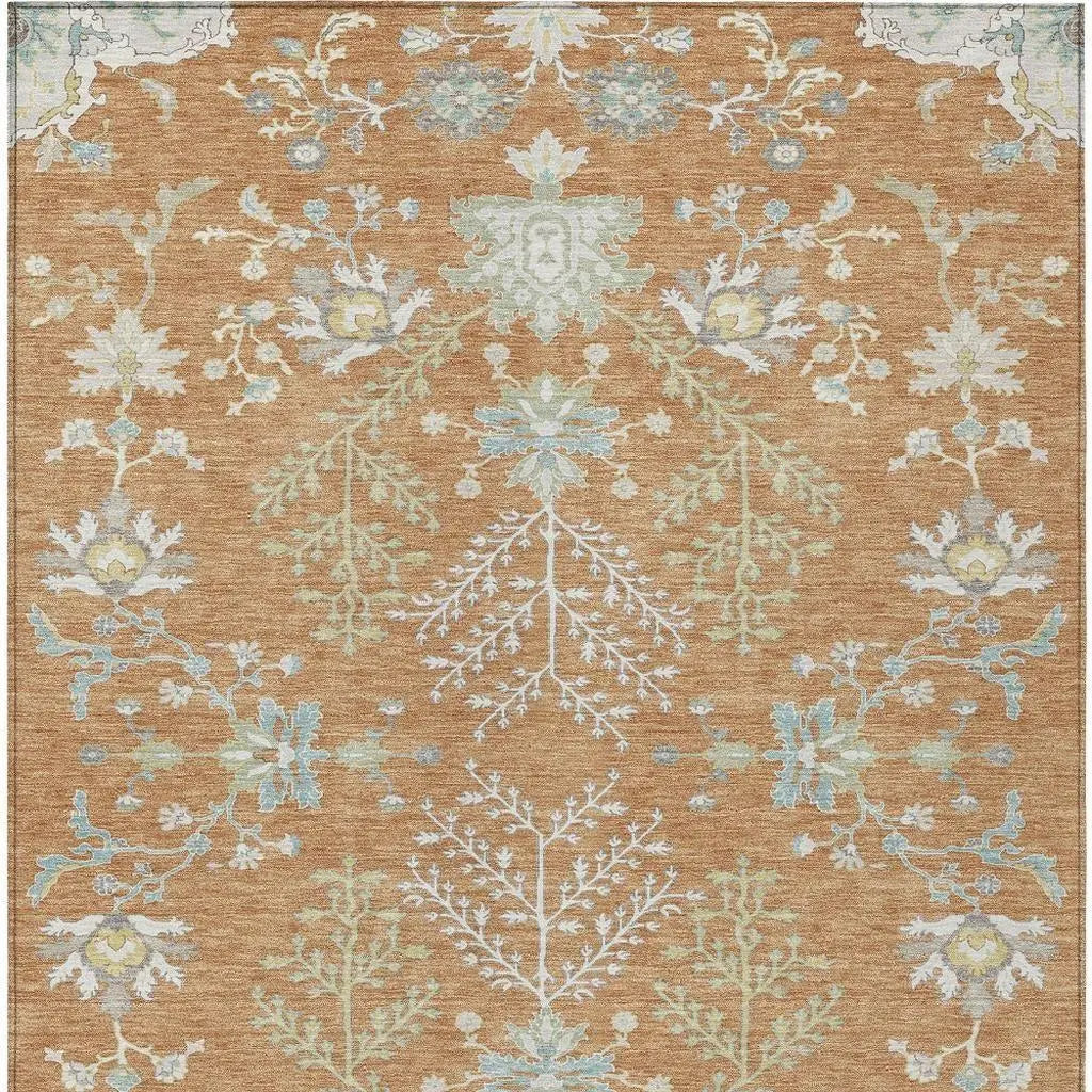 3' X 5' Copper And Ivory Oriental Washable Indoor Outdoor Area Rug Homeroots Outdoor