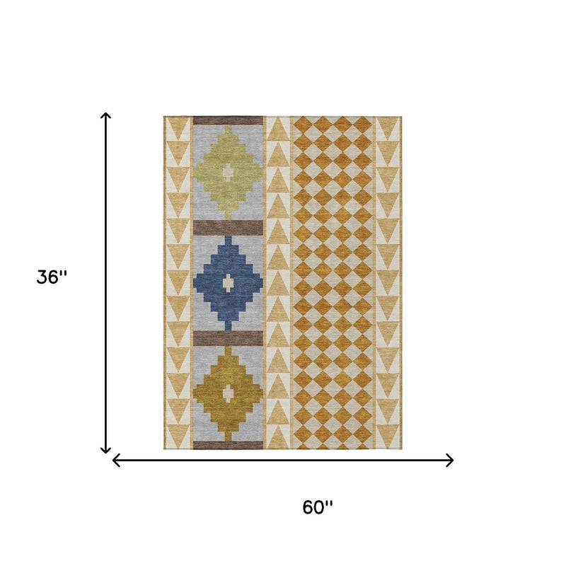3' X 5' Copper And Ivory Southwestern Washable Indoor Outdoor Area Rug Homeroots Outdoor