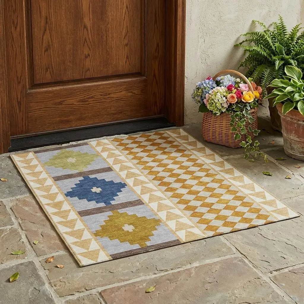 3' X 5' Copper And Ivory Southwestern Washable Indoor Outdoor Area Rug Homeroots Outdoor