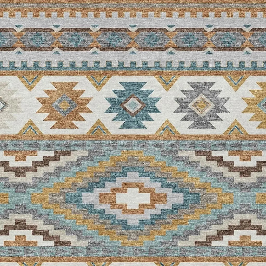 3' X 5' Copper And Ivory Southwestern Washable Indoor Outdoor Area Rug Homeroots Outdoor