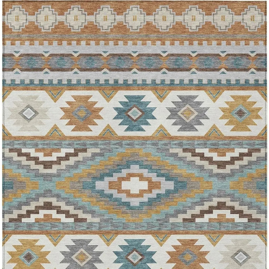3' X 5' Copper And Ivory Southwestern Washable Indoor Outdoor Area Rug Homeroots Outdoor