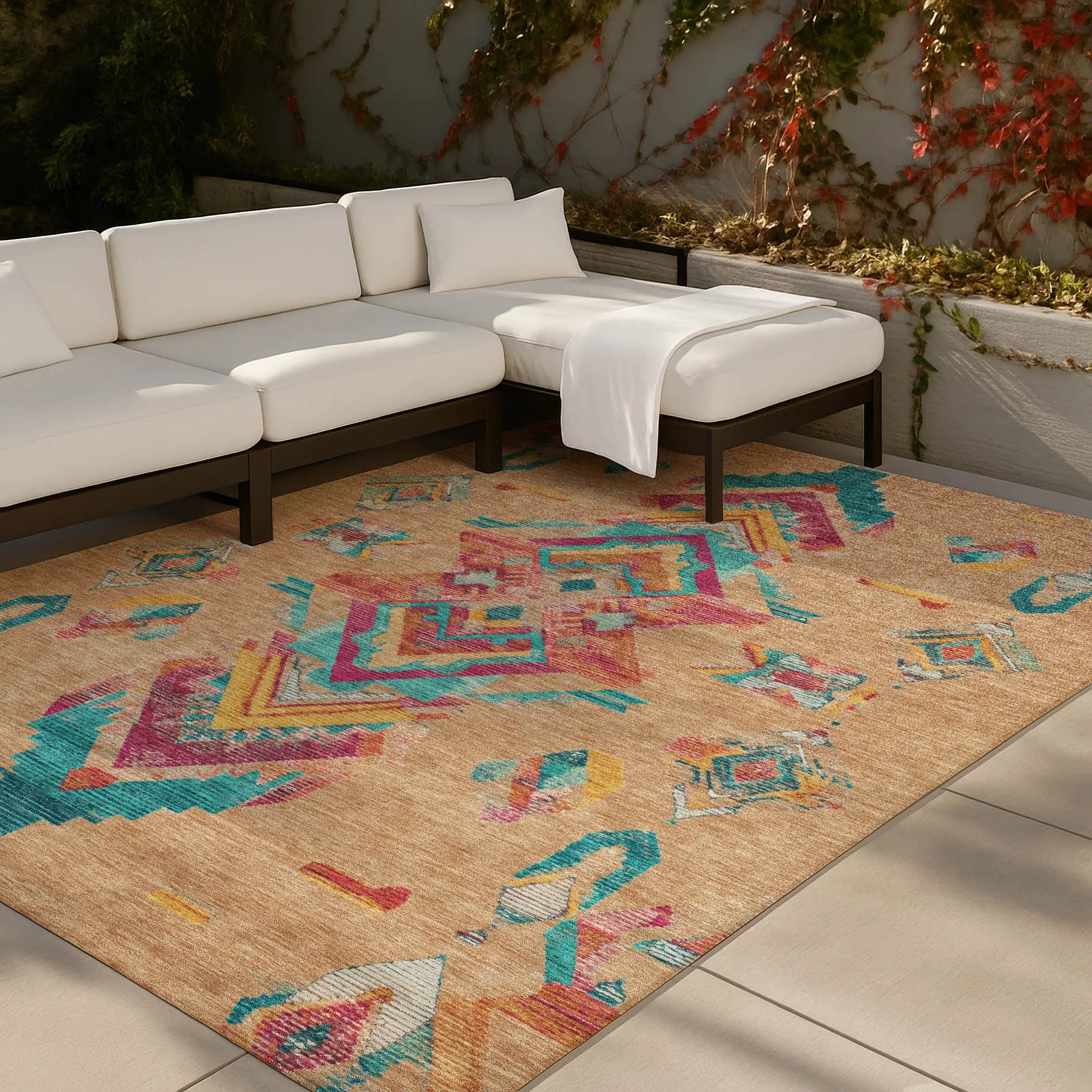 3' X 5' Copper And Ivory Tribal Washable Indoor Outdoor Area Rug Homeroots Outdoor