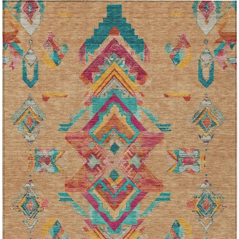 3' X 5' Copper And Ivory Tribal Washable Indoor Outdoor Area Rug Homeroots Outdoor