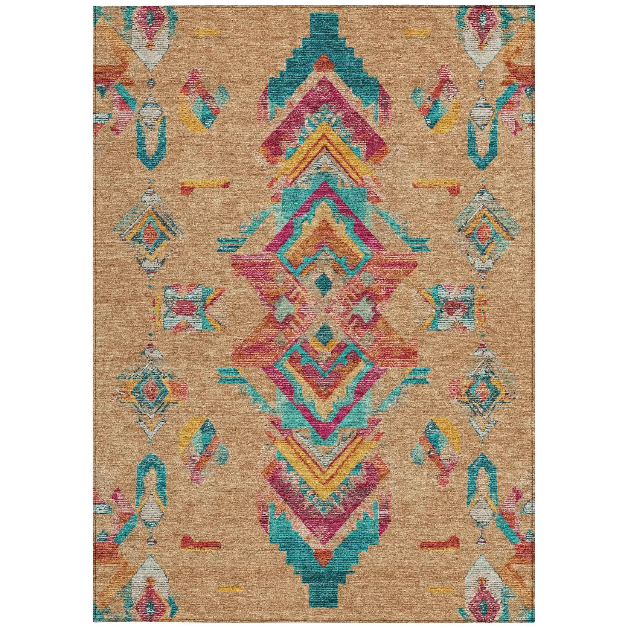 3' X 5' Copper And Ivory Tribal Washable Indoor Outdoor Area Rug Homeroots Outdoor
