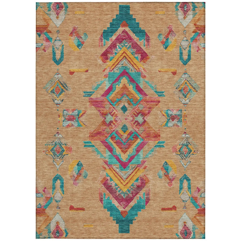 3' X 5' Copper And Ivory Tribal Washable Indoor Outdoor Area Rug Homeroots Outdoor