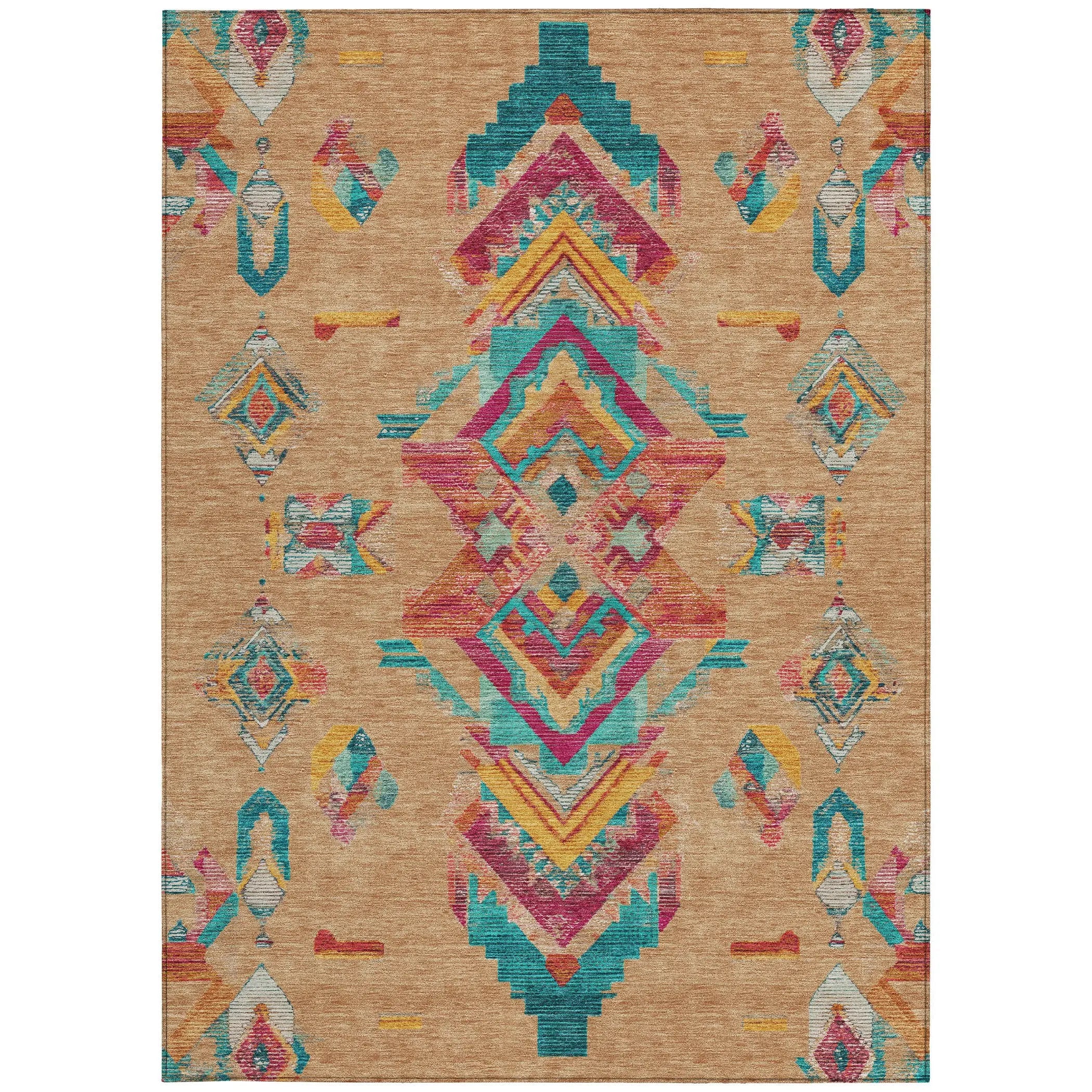 3' X 5' Copper And Ivory Tribal Washable Indoor Outdoor Area Rug Homeroots Outdoor