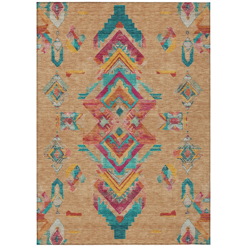 3' X 5' Copper And Ivory Tribal Washable Indoor Outdoor Area Rug Homeroots Outdoor