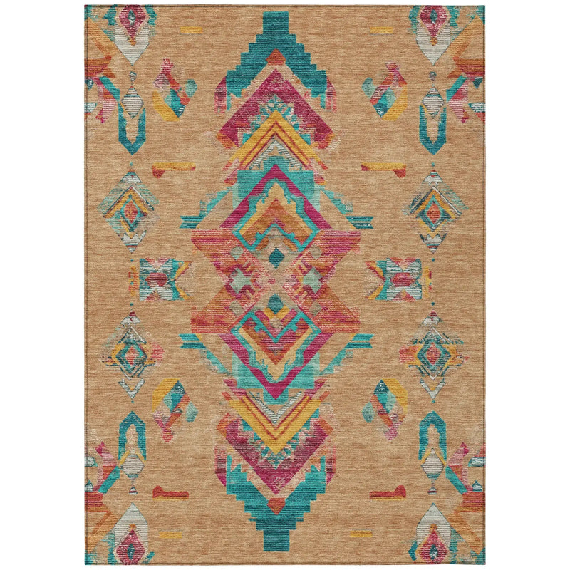 3' X 5' Copper And Ivory Tribal Washable Indoor Outdoor Area Rug Homeroots Outdoor