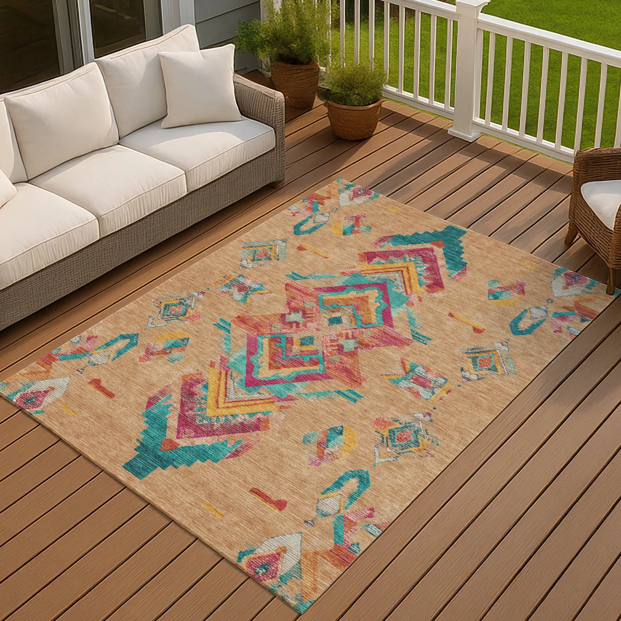 3' X 5' Copper And Ivory Tribal Washable Indoor Outdoor Area Rug Homeroots Outdoor