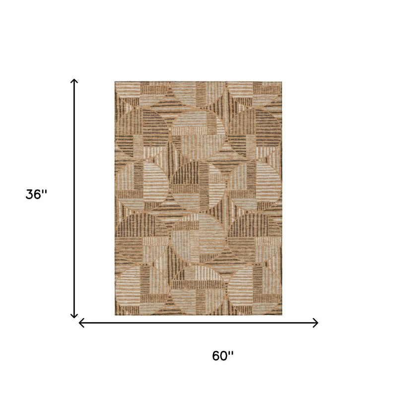 3' X 5' Copper And Khaki Geometric Washable Indoor Outdoor Area Rug Homeroots Outdoor
