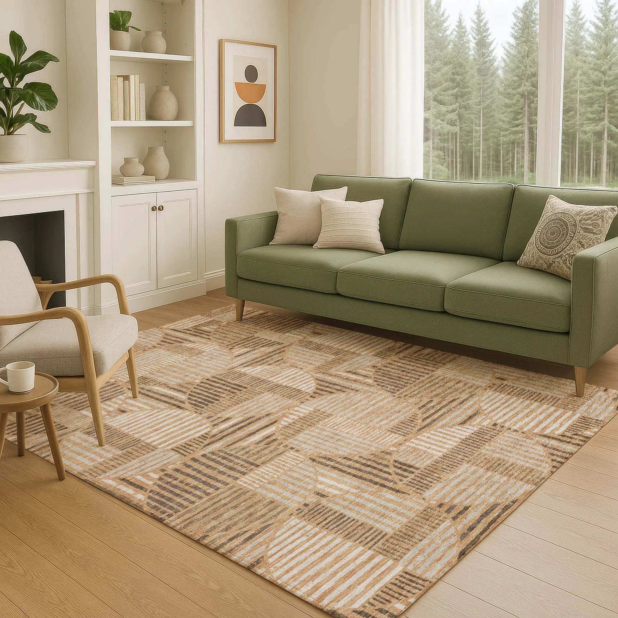 3' X 5' Copper And Khaki Geometric Washable Indoor Outdoor Area Rug Homeroots Outdoor