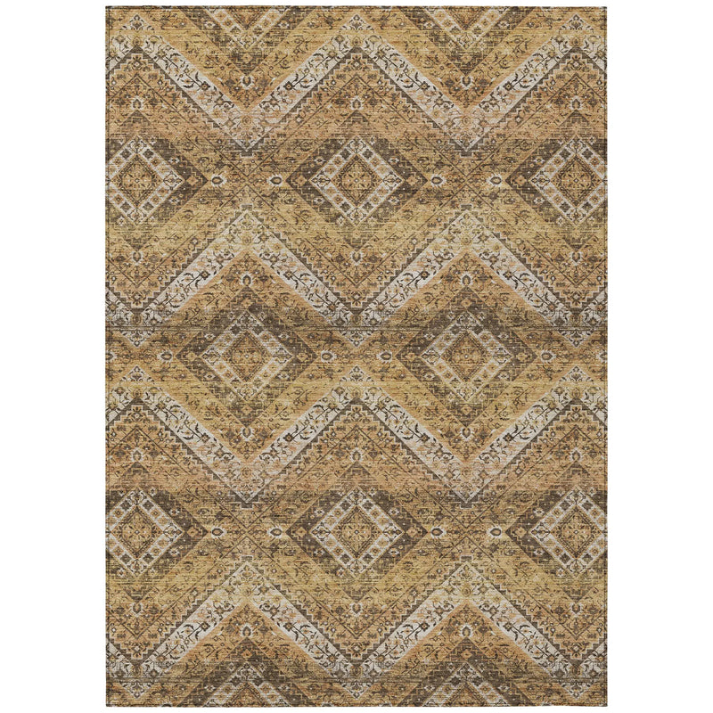 3' X 5' Copper And Khaki Tribal Washable Indoor Outdoor Area Rug Homeroots Outdoor