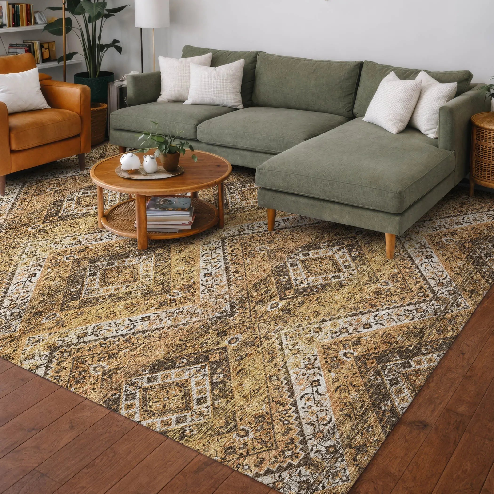 3' X 5' Copper And Khaki Tribal Washable Indoor Outdoor Area Rug Homeroots Outdoor