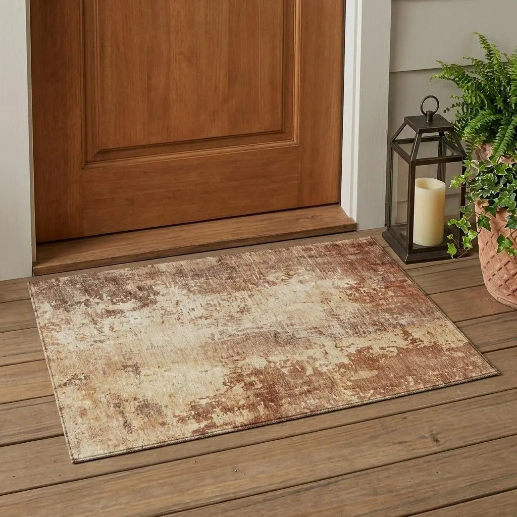 3' X 5' Copper And Orange Abstract Washable Indoor Outdoor Area Rug Homeroots Outdoor