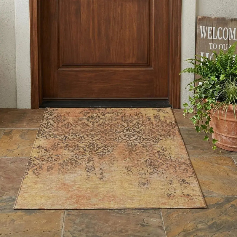 3' X 5' Copper And Orange Abstract Washable Indoor Outdoor Area Rug Homeroots Outdoor