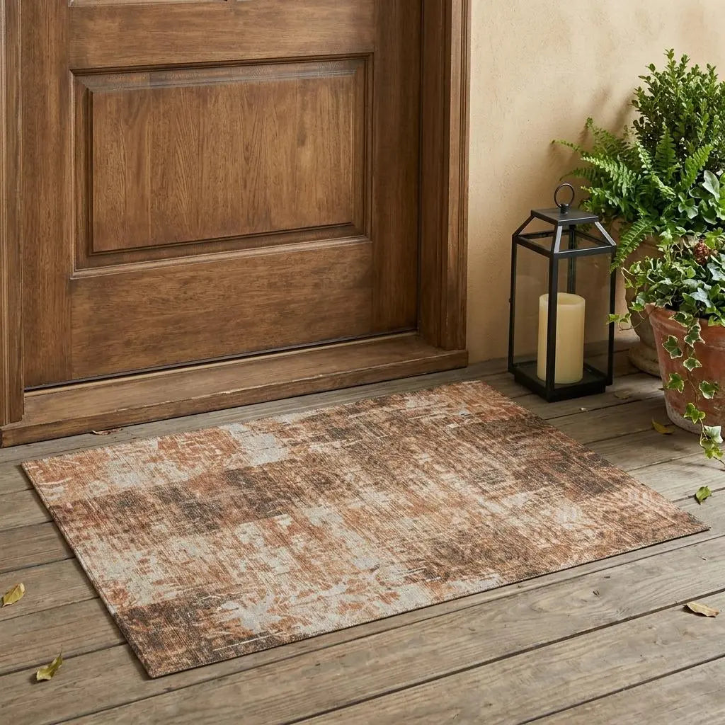 3' X 5' Copper And Orange Abstract Washable Indoor Outdoor Area Rug Homeroots Outdoor