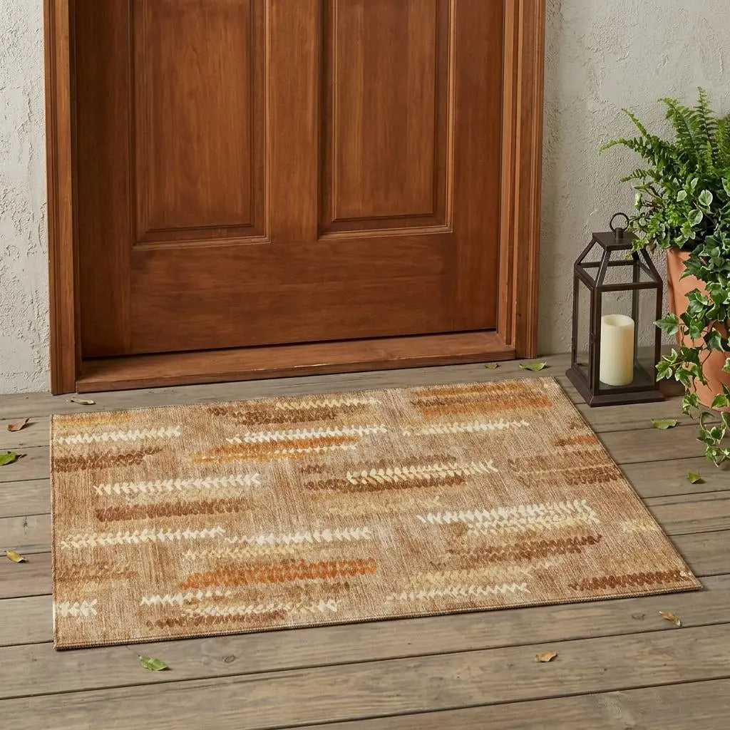 3' X 5' Copper And Orange Abstract Washable Indoor Outdoor Area Rug Homeroots Outdoor