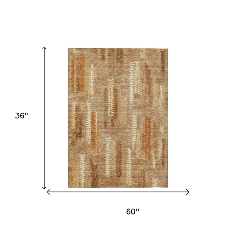 3' X 5' Copper And Orange Abstract Washable Indoor Outdoor Area Rug Homeroots Outdoor