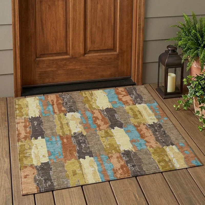 3' X 5' Copper And Orange Abstract Washable Indoor Outdoor Area Rug Homeroots Outdoor