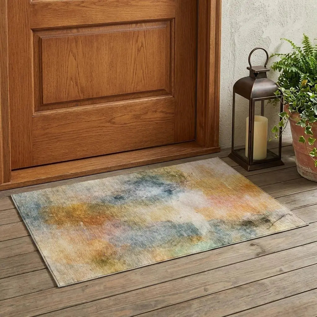 3' X 5' Copper And Orange Abstract Washable Indoor Outdoor Area Rug Homeroots Outdoor