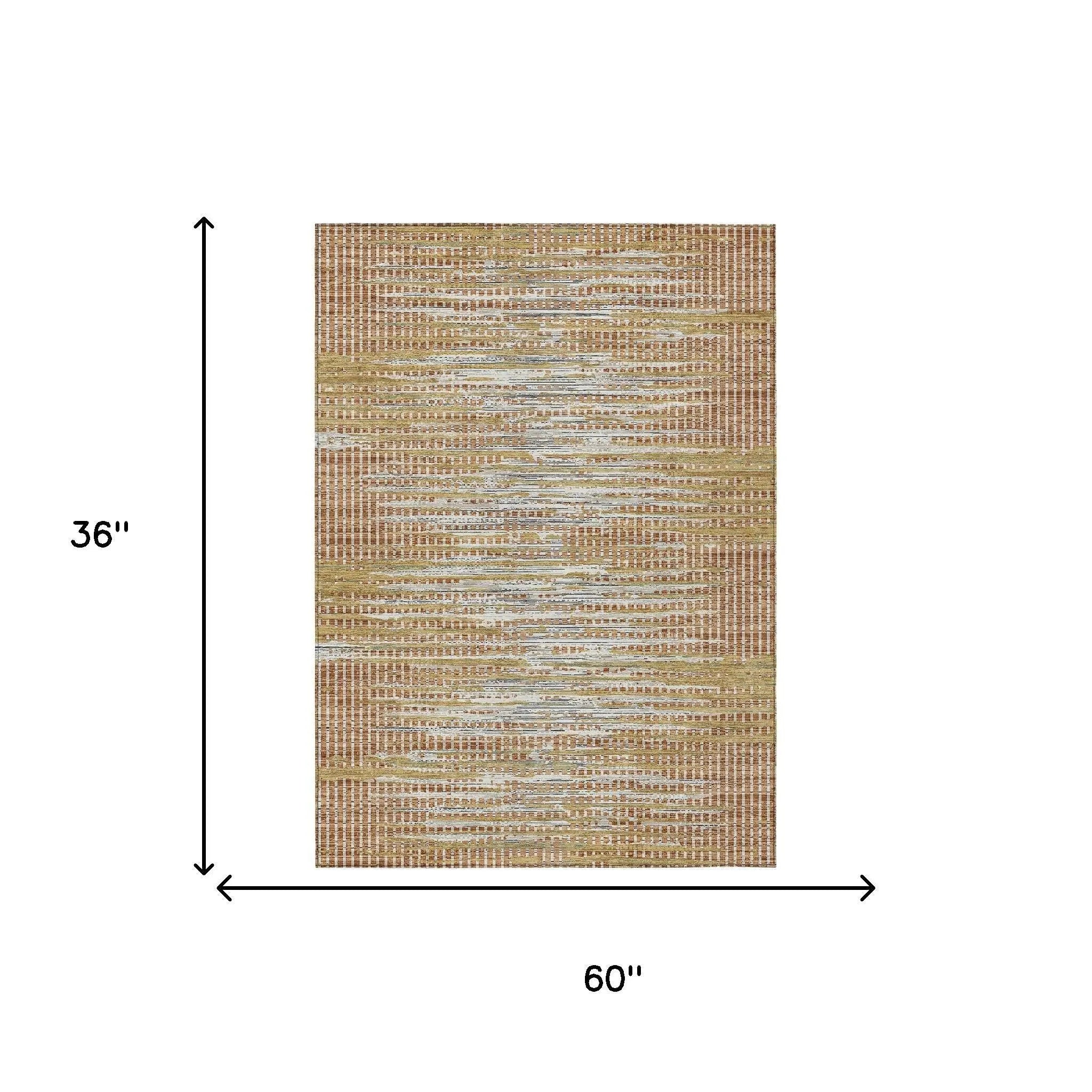 3' X 5' Copper And Orange Abstract Washable Indoor Outdoor Area Rug Homeroots Outdoor