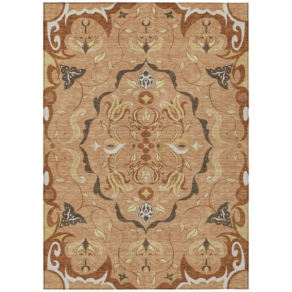 3' X 5' Copper And Orange Damask Washable Indoor Outdoor Area Rug Homeroots Outdoor