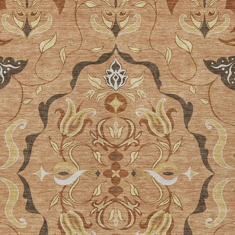 3' X 5' Copper And Orange Damask Washable Indoor Outdoor Area Rug Homeroots Outdoor