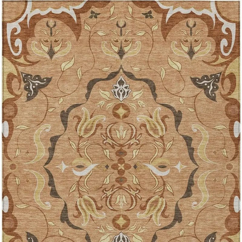 3' X 5' Copper And Orange Damask Washable Indoor Outdoor Area Rug Homeroots Outdoor