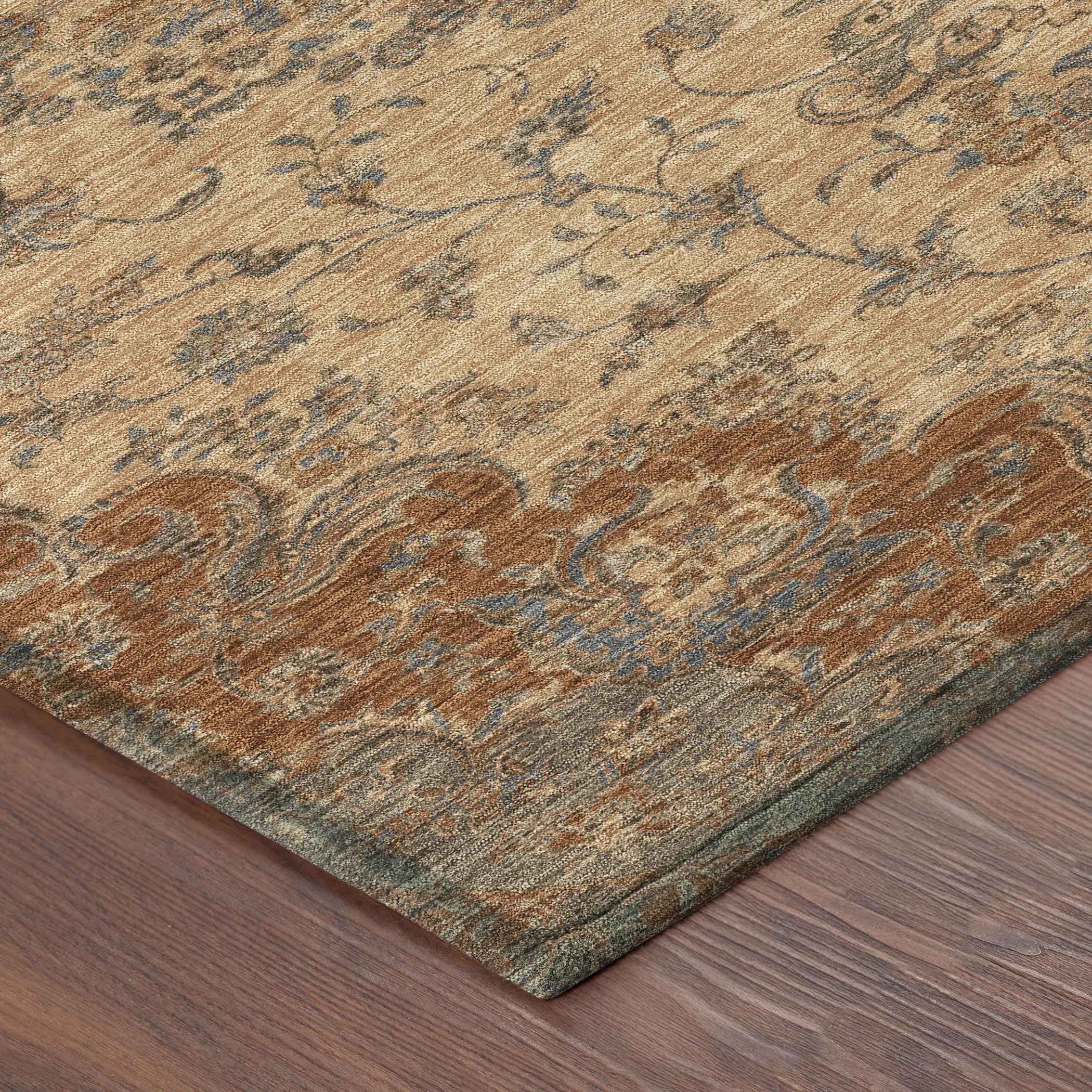 3' X 5' Copper And Orange Floral Medallion Washable Indoor Outdoor Area Rug Homeroots Outdoor