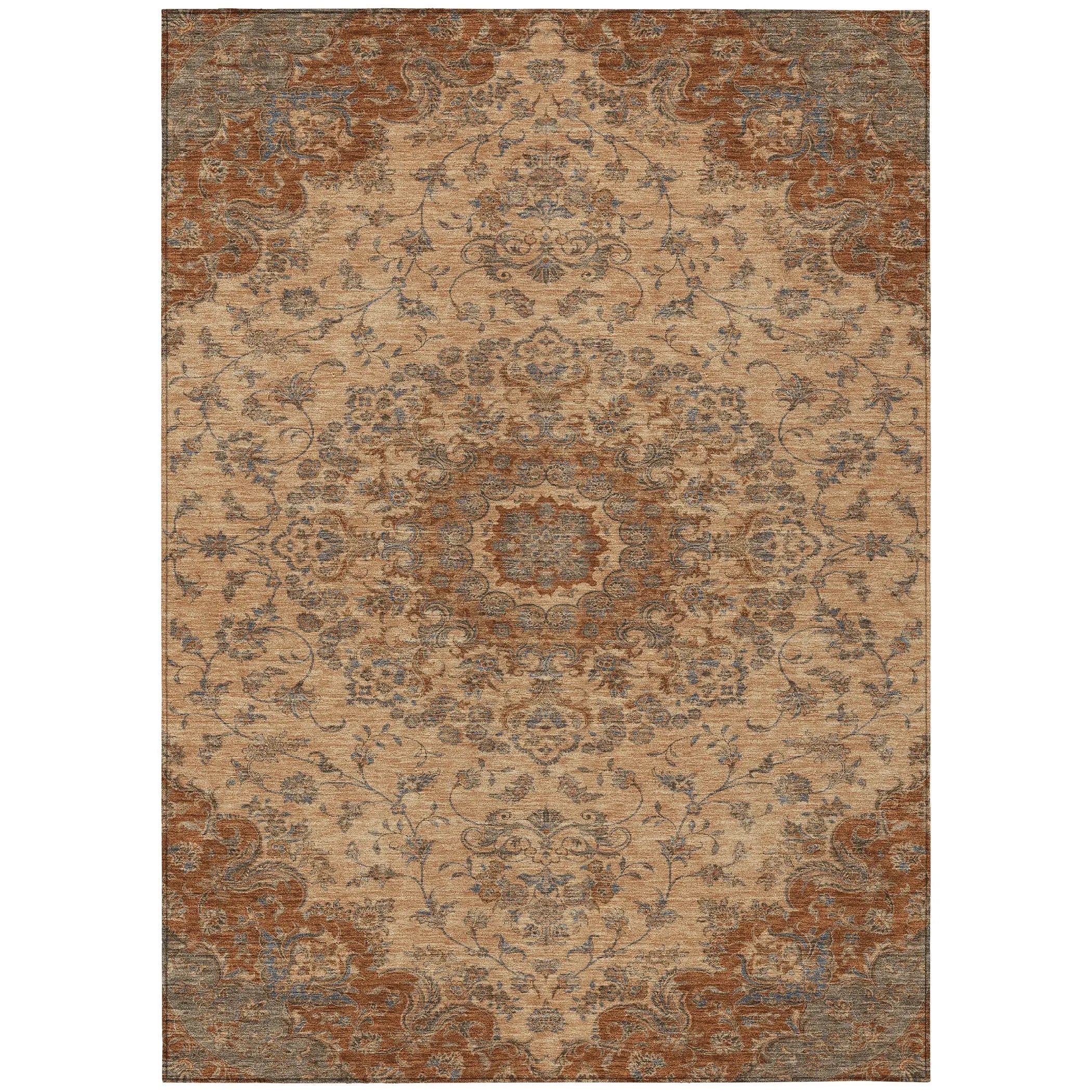 3' X 5' Copper And Orange Floral Medallion Washable Indoor Outdoor Area Rug Homeroots Outdoor