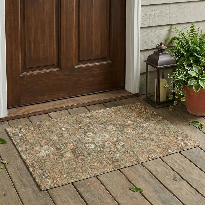 3' X 5' Copper And Orange Floral Medallion Washable Indoor Outdoor Area Rug Homeroots Outdoor